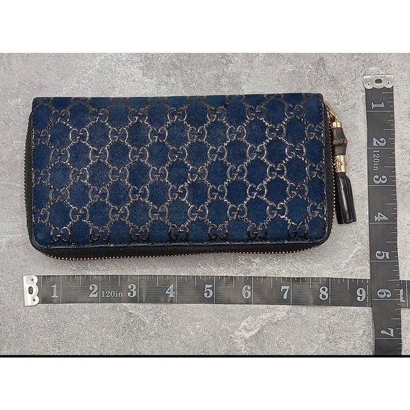 Gucci Vintage Rare Limited Edition Bamboo Blue Suede Leather Continental Large Z - Picture 12 of 13